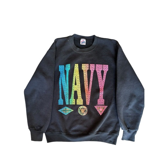 Vintage USN US Navy Logo Crewneck Sweatshirt Size M Made in USA Jerzees 80s 1989